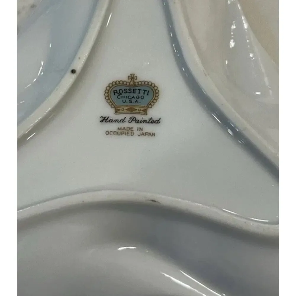Vtg 1940s Rossetti Hand Painted Trinket Dish 5” Wheat Gold Trim Occupied Japan